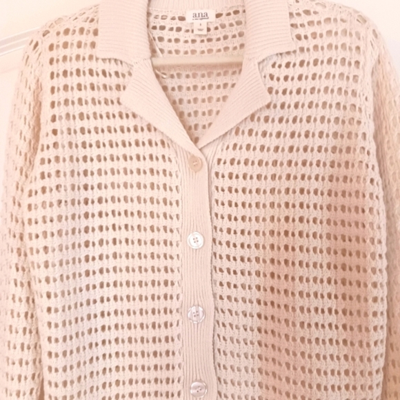 Mesh Crochet Loose Knit Cream Button Cardigan - Picture 3 of 10
